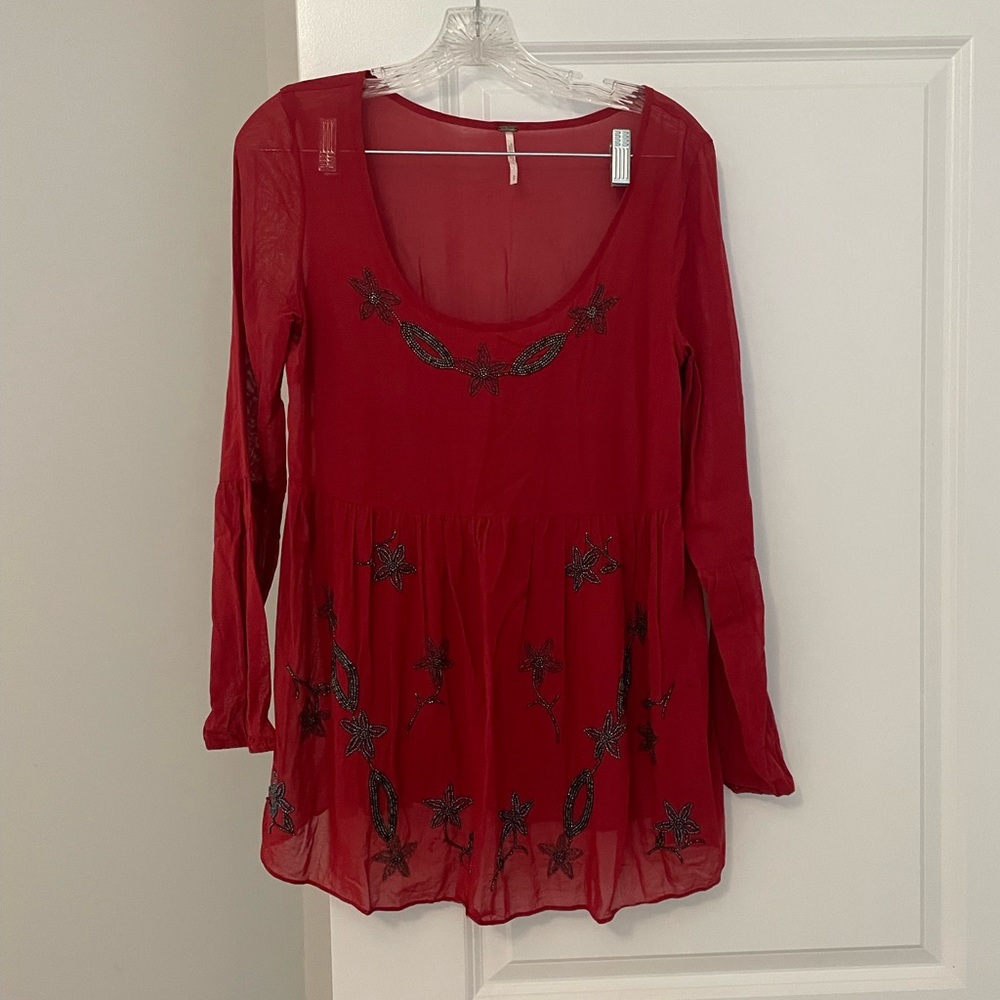 Free People Floral Beaded Blouse/Tunic